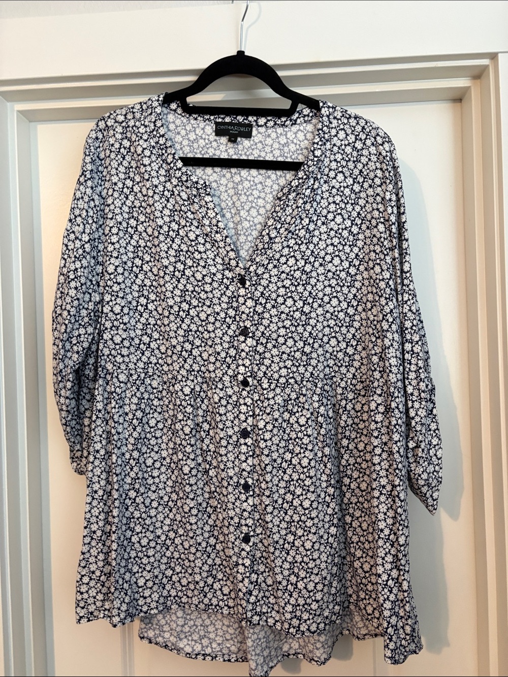 Cynthia Rowley Navy & White Floral Blouse